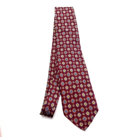 Aquascutum Red Silk Tie Woven Wide Geometric‎ - Picture 5 of 5